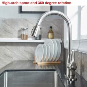 img 1 attached to Modern Kitchen Faucet With Pulldown Sprayer - VALISY Lead-Free Stainless Steel Satin Nickel Finish, Single Handle High Arc Design For 1 Or 3 Hole Installation With Deck Plate