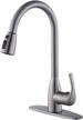 modern kitchen faucet with pulldown sprayer - valisy lead-free stainless steel satin nickel finish, single handle high arc design for 1 or 3 hole installation with deck plate logo