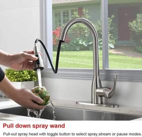 img 2 attached to Modern Kitchen Faucet With Pulldown Sprayer - VALISY Lead-Free Stainless Steel Satin Nickel Finish, Single Handle High Arc Design For 1 Or 3 Hole Installation With Deck Plate
