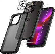 military grade protection 5 in 1 iphone 13 pro case with 2 tempered glass screen protector + 2 camera lens protector - not yellowing, shockproof slim matteblack 6.1 inch logo