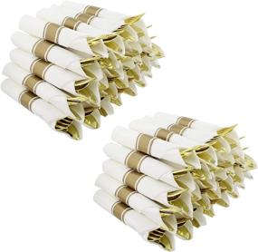 img 4 attached to 💫 60 Count Gold Silverware Disposable Utensil Set with Napkins - Spec101 Pre-Rolled Plastic Cutlery Bulk Pack