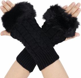 img 2 attached to Stay Cozy And Fashionable With Verabella'S Faux Fur Cable Knit Hand Warmers Mittens
