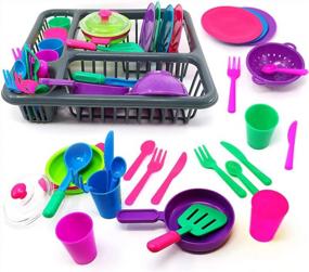 img 4 attached to 27-Piece Colorful Tableware Dishes Pretend Play Set - Perfect Kitchen Accessories For Toddlers By VIPAMZ