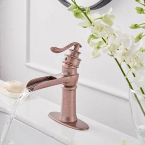 img 1 attached to Lead-Free Copper Brass Waterfall Bathroom Sink Faucet With Single Handle Lever, Deck Mounting, And Included Supply Lines Hose - Bathfinesse