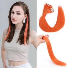 img 4 attached to Clip In Colored Hair Extensions 100% Real Human Hair 18 Inch, Orange Hair Extensions Clip In Human Hair, Straight Hair Hairpieces Highlights Clip In Hair Extension For Kids Girls Women 6 Pieces/Set