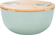 9.8in bamboo fiber salad bowl set w/ servers & lid - perfect for fruits, salads & decoration (blue-green) logo