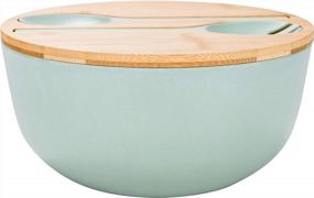 img 4 attached to 9.8In Bamboo Fiber Salad Bowl Set W/ Servers & Lid - Perfect For Fruits, Salads & Decoration (Blue-Green)
