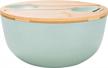 9.8in bamboo fiber salad bowl set w/ servers & lid - perfect for fruits, salads & decoration (blue-green) logo