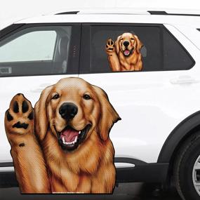 img 3 attached to Golden Retriever Ride-Along Window Decal Sticker With Waving Paw And Perforated See-Through Design For Rear Side Windows