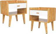 2-pack bamboo nightstand set with open compartment and storage drawer, bedside end table for home bedroom logo