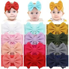 img 4 attached to 🎀 12-Pack of Cinaci Super Stretchy Nylon Headbands with Big Bow Hair Accessories - Wide Headwraps for Baby girls, Infants, Toddlers, and Kids