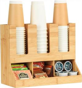 img 4 attached to Bamboo Coffee Station Organizer With 6 Compartments - Condiment Rack And Caddy For K-Pods, Snacks, Tea Bags, Disposable Cups - Ideal For Your Breakroom Accessories