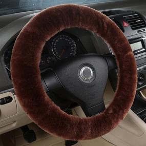 img 4 attached to 🐑 Genuine Wool Sheepskin Car Steering Wheel Cover – Universal Warm Winter Cushion Protector for 35cm-43cm Diameter Steering Wheels