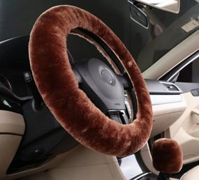 img 1 attached to 🐑 Genuine Wool Sheepskin Car Steering Wheel Cover – Universal Warm Winter Cushion Protector for 35cm-43cm Diameter Steering Wheels