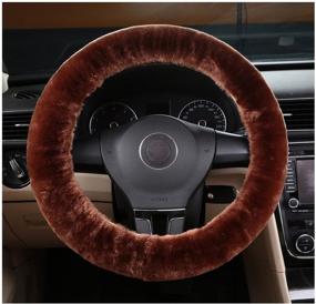 img 2 attached to 🐑 Genuine Wool Sheepskin Car Steering Wheel Cover – Universal Warm Winter Cushion Protector for 35cm-43cm Diameter Steering Wheels