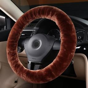 img 3 attached to 🐑 Genuine Wool Sheepskin Car Steering Wheel Cover – Universal Warm Winter Cushion Protector for 35cm-43cm Diameter Steering Wheels