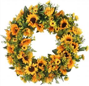 img 4 attached to Handcrafted Celebration Door Wreath With Sunflowers, Wildflowers, And Greenery - Perfect For Summer And Fall Decor