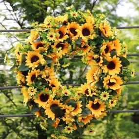 img 1 attached to Handcrafted Celebration Door Wreath With Sunflowers, Wildflowers, And Greenery - Perfect For Summer And Fall Decor
