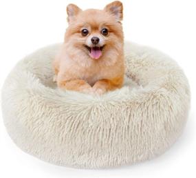 img 4 attached to 🐶 UMINEUX Calming Dog Bed Cat Bed - 20" Round Donut Bed for Small to Medium Pets - Anti-Anxiety Design for Improved Sleep - Fluffy & Cozy Cushion - Machine Washable - Beige