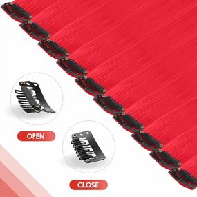 img 2 attached to 22 Inch Red Clip-In Hair Extensions For Women & Girls | 10 PCS Highlight Colorful Straight Synthetic FESHFEN Hairpieces For Daily Wear, Party And Halloween Costumes