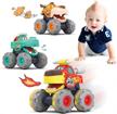 friction powered pull back animal car toys for 12-18 month babies, 1-2 year old birthday gifts - 3 pack monster truck vehicles logo