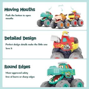img 3 attached to Friction Powered Pull Back Animal Car Toys For 12-18 Month Babies, 1-2 Year Old Birthday Gifts - 3 Pack Monster Truck Vehicles