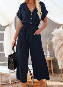 img 1 attached to Women'S V-Neck Jumpsuit Romper W/ Button Pockets & Wide Leg - ROSKIKI