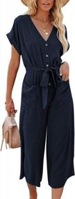 img 4 attached to Women'S V-Neck Jumpsuit Romper W/ Button Pockets & Wide Leg - ROSKIKI