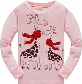 img 3 attached to Long Sleeve Cotton Pajama Set For Girls - Winter Sleepwear With Cute Giraffe Design (Size 10T)