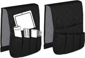 img 4 attached to 5-Pocket Non-Slip Armrest Organizer For Couch, Sofa, And Chair With Phone Book Magazine TV Remote Control Holder - Pack Of 2 (Black And Grey) - Size: 13 X 35 Inches