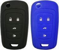 🔑 lemsa silicone key fob cover for chevrolet camaro cruze equinox sonic terrain, 2pcs 4 buttons flip remote entry bag - black/blue logo