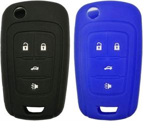 img 4 attached to 🔑 LemSa Silicone Key Fob Cover for Chevrolet Camaro Cruze Equinox Sonic Terrain, 2pcs 4 Buttons Flip Remote Entry Bag - Black/Blue