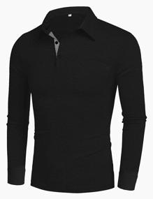 img 2 attached to Poriff Mens Long Sleeve Polo Shirts Solid 3 Botton Cotton T Shirts With Pocket