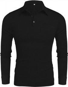 img 3 attached to Poriff Mens Long Sleeve Polo Shirts Solid 3 Botton Cotton T Shirts With Pocket