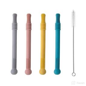 img 4 attached to 👶 Hollow Teething Tubes for Baby Girls and Boys (4 Pack) - Effective Teething Straws for Toddlers and Infants, Silicone Baby Teether Tubes for Nursing, Biting, and Chewing
