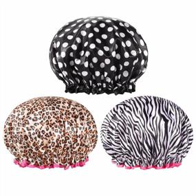 img 4 attached to Large Shower Cap For Women, Waterproof Reusable Shower Cap Elastic Double Layers Shower Hat Bath Caps For Home Spa Salon