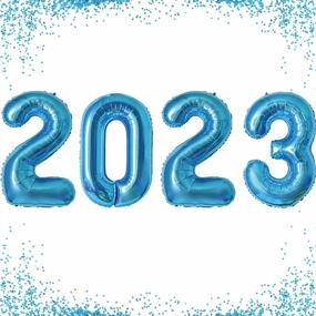 img 4 attached to Украшения для новогодней вечеринки 2023: 40-дюймовые воздушные шары из синей майларовой фольги с цифрами