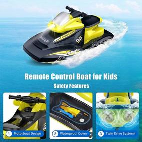 img 1 attached to 🚤 SYMA Q10 RC Motor Boat for Kids and Adults - Remote Control Boat for Pools and Lakes with High Speed of 10km/h, 2.4GHz Frequency, Enhanced Power, Low Battery Alert, and Protective Anti-Collision Shell
