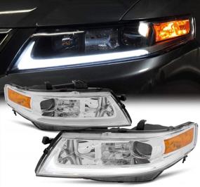 img 4 attached to Enhance Your Drive With AKKON'S LED Tube Projector Front Chrome Clear Headlights For 2004-2008 Acura TSX CL9 - High-Quality Replacement Headlamps Pair