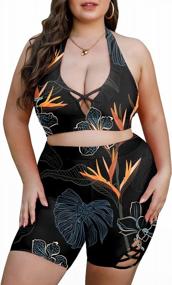 img 4 attached to Plus Size Halter High Waisted Bikini Set With Boyshorts Swimwear By LALAGEN For Women