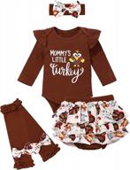 girls thanksgiving outfit 4pcs set - long sleeve ruffle romper + shorts + leg warmers + headband for baby girls. logo