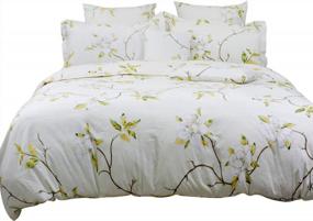 img 3 attached to FADFAY White Floral Duvet Cover Set - 100% Cotton Farmhouse Bedding Twin XL Size With Hidden Zipper Closure