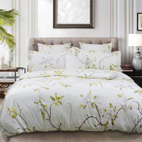 img 2 attached to FADFAY White Floral Duvet Cover Set - 100% Cotton Farmhouse Bedding Twin XL Size With Hidden Zipper Closure