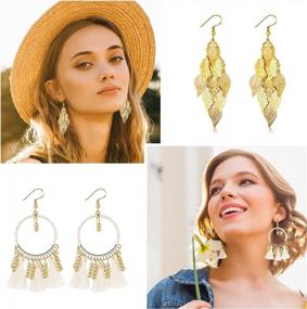 img 2 attached to 6 Pairs Handmade Wicker Braid Tassel Earrings For Women Girls - Lightweight Acrylic Geometric Statement Bohemian Hoop Drop Dangle Earrings