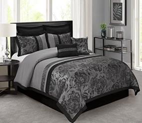 img 1 attached to BEDnLINENS 8 Piece Comforter Set King-Gray Jacquard Fabric Patchwork-Tang Bed In A Bag King Size- Soft Texture,Smooth,Good Drapability-1 Comforter,2 Shams,2 Euro Shams,2 Decorative Pillows,1 Bedskirt