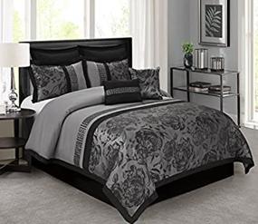img 4 attached to BEDnLINENS 8 Piece Comforter Set King-Gray Jacquard Fabric Patchwork-Tang Bed In A Bag King Size- Soft Texture,Smooth,Good Drapability-1 Comforter,2 Shams,2 Euro Shams,2 Decorative Pillows,1 Bedskirt