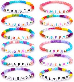 img 4 attached to 12 Pcs Kids Bracelets For Girls - Letter Beads, Friendship Princess Stretchy Pretend Play Jewelry Accessories