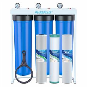 img 4 attached to PUREPLUS Whole House Water Filter System: 3-Stage 20" Filtration W/ Pressure Gauges & Steel Frame