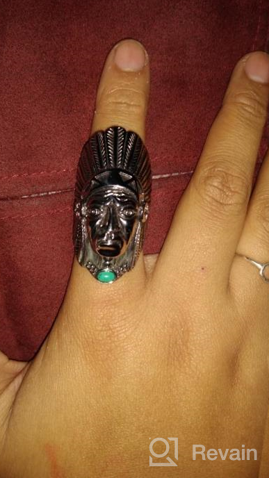 img 1 attached to 💍 Stainless Steel Unisex Indian Chief Tribe Ring with Green Stone by HIJONES review by Bill Pulse