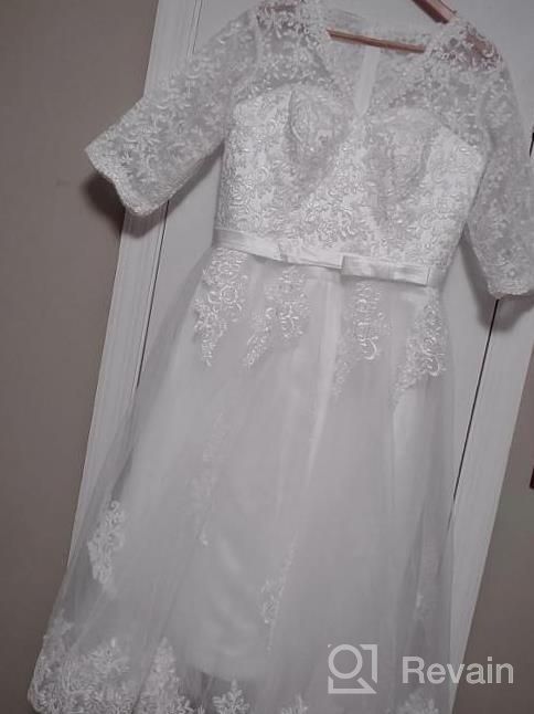 img 1 attached to Stunning Abaowedding Women'S V-Neck Tea-Length Wedding Dress With Long Sleeves review by Andrea White